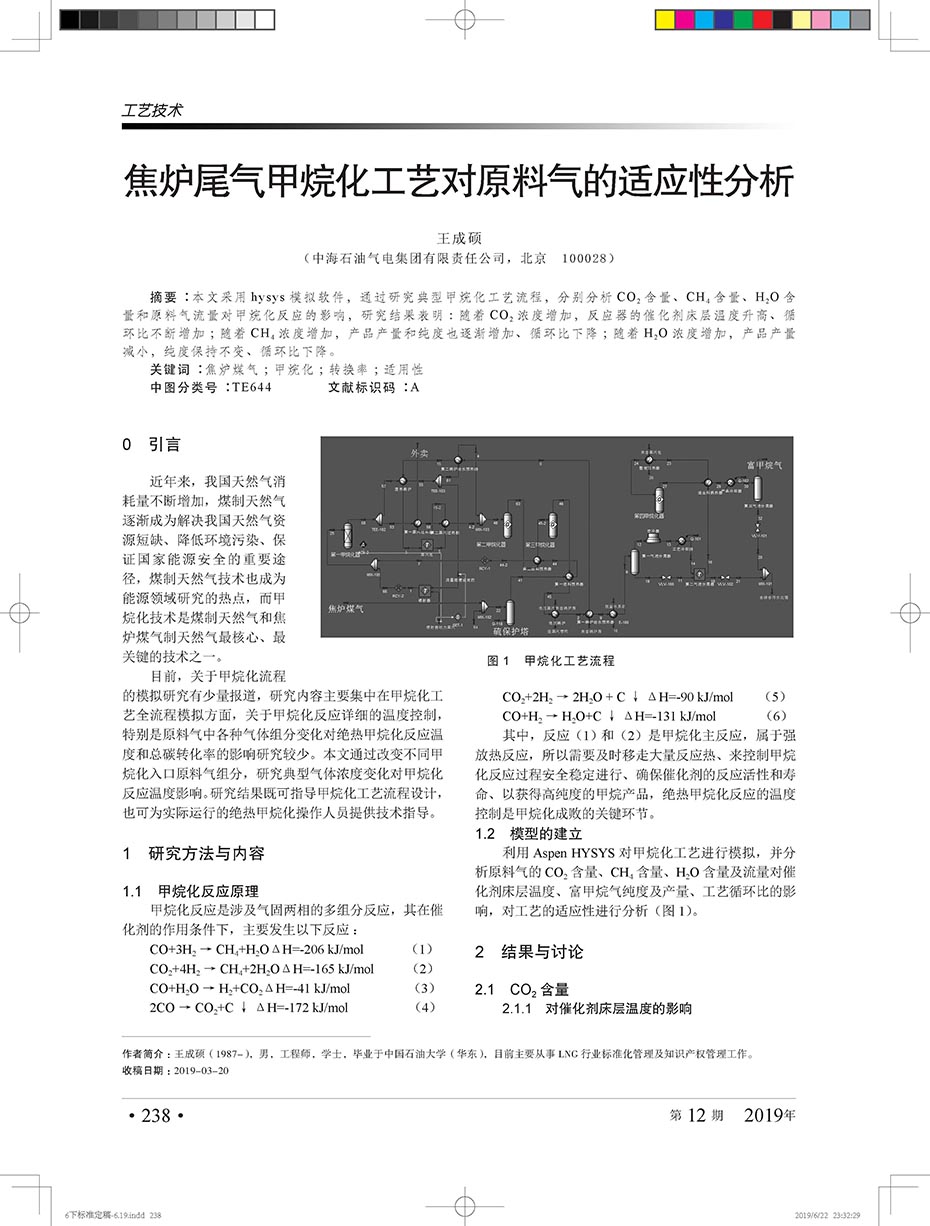 焦炉尾气甲烷化工艺对原料气的适应性分析